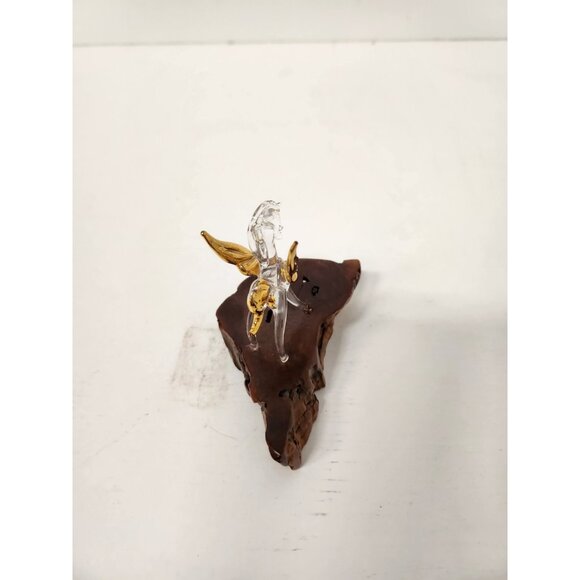 Vintage Crystal Glass Clear Gold Pegasusus Figurine Miniature Wood Pedestal - Picture 4 of 9